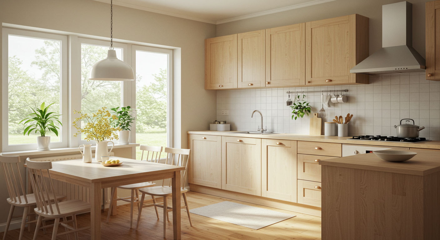 Угловая кухня с естественным освещением