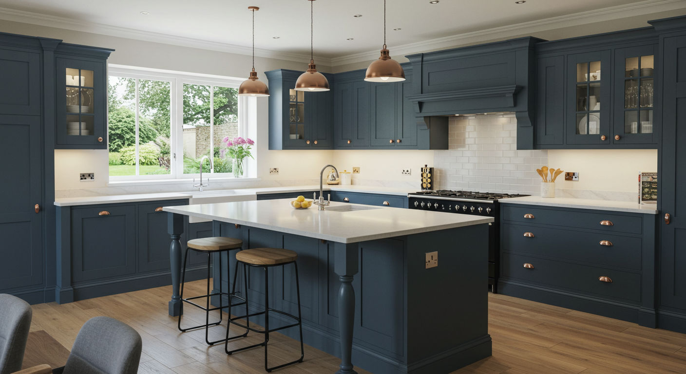 Просторная П-образная угловая кухня с островом