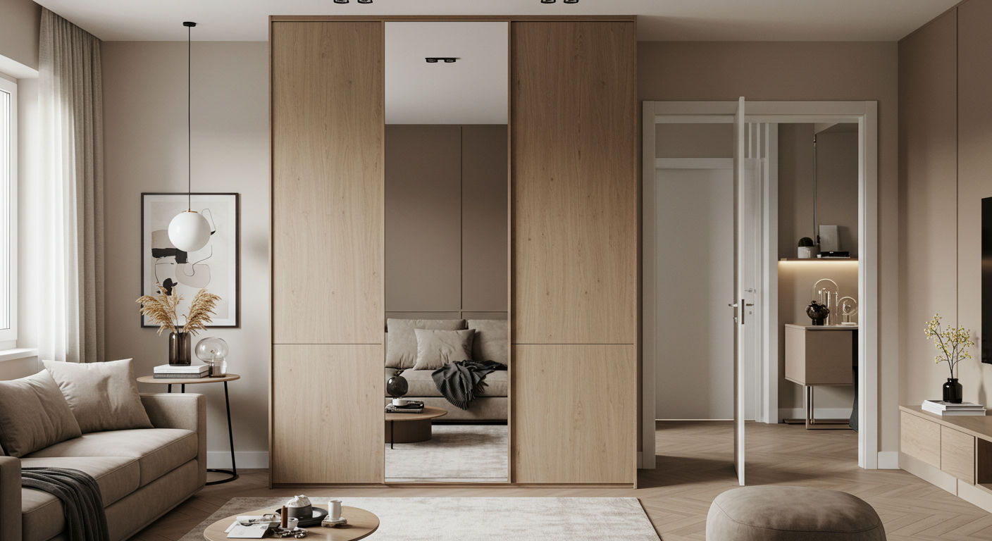 Комбинированный шкаф-купе с зеркальными вставками