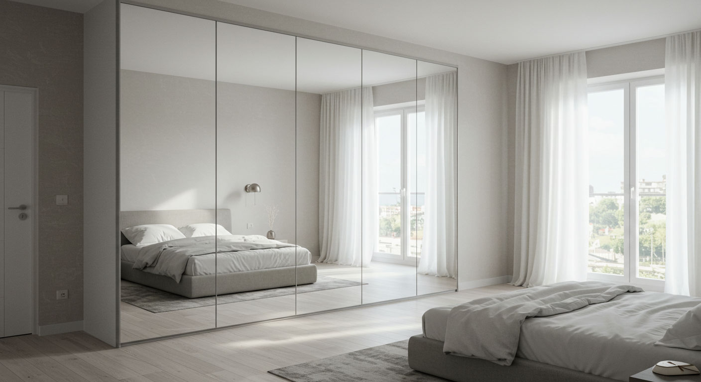 Минималистичный дизайн с зеркальным шкафом-купе