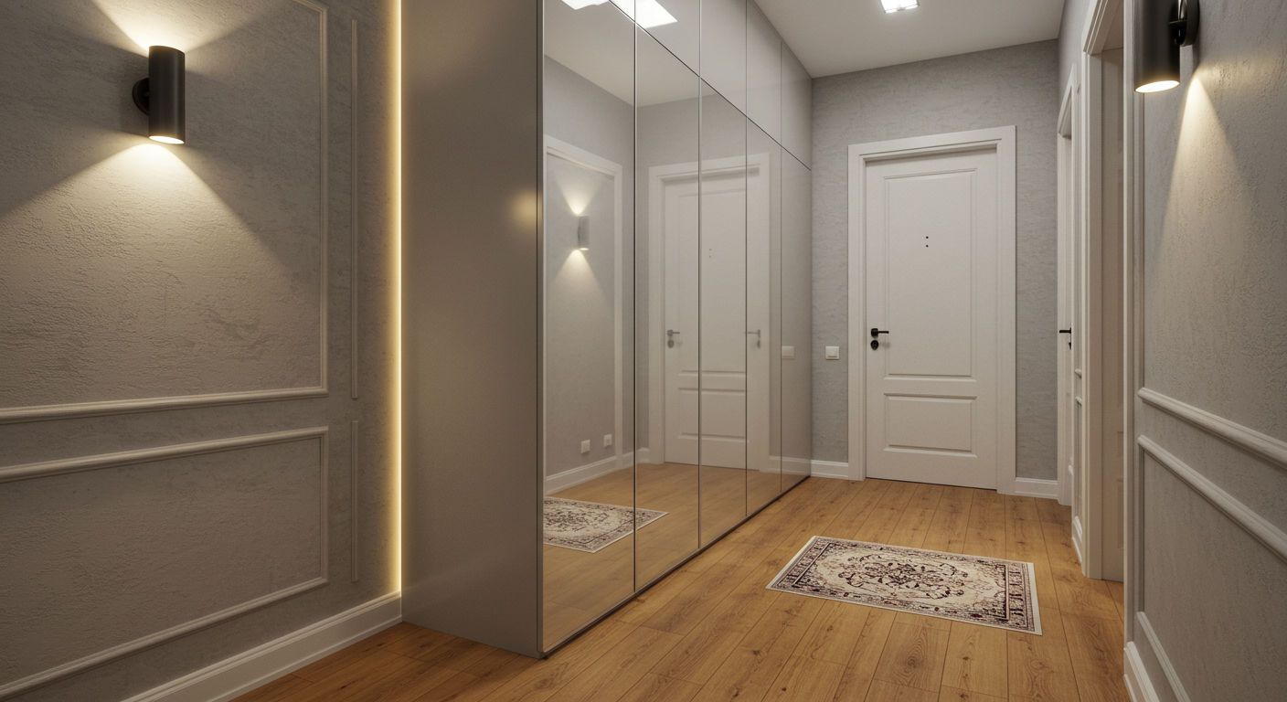 Зеркальный шкаф-купе в прихожей, современный дизайн