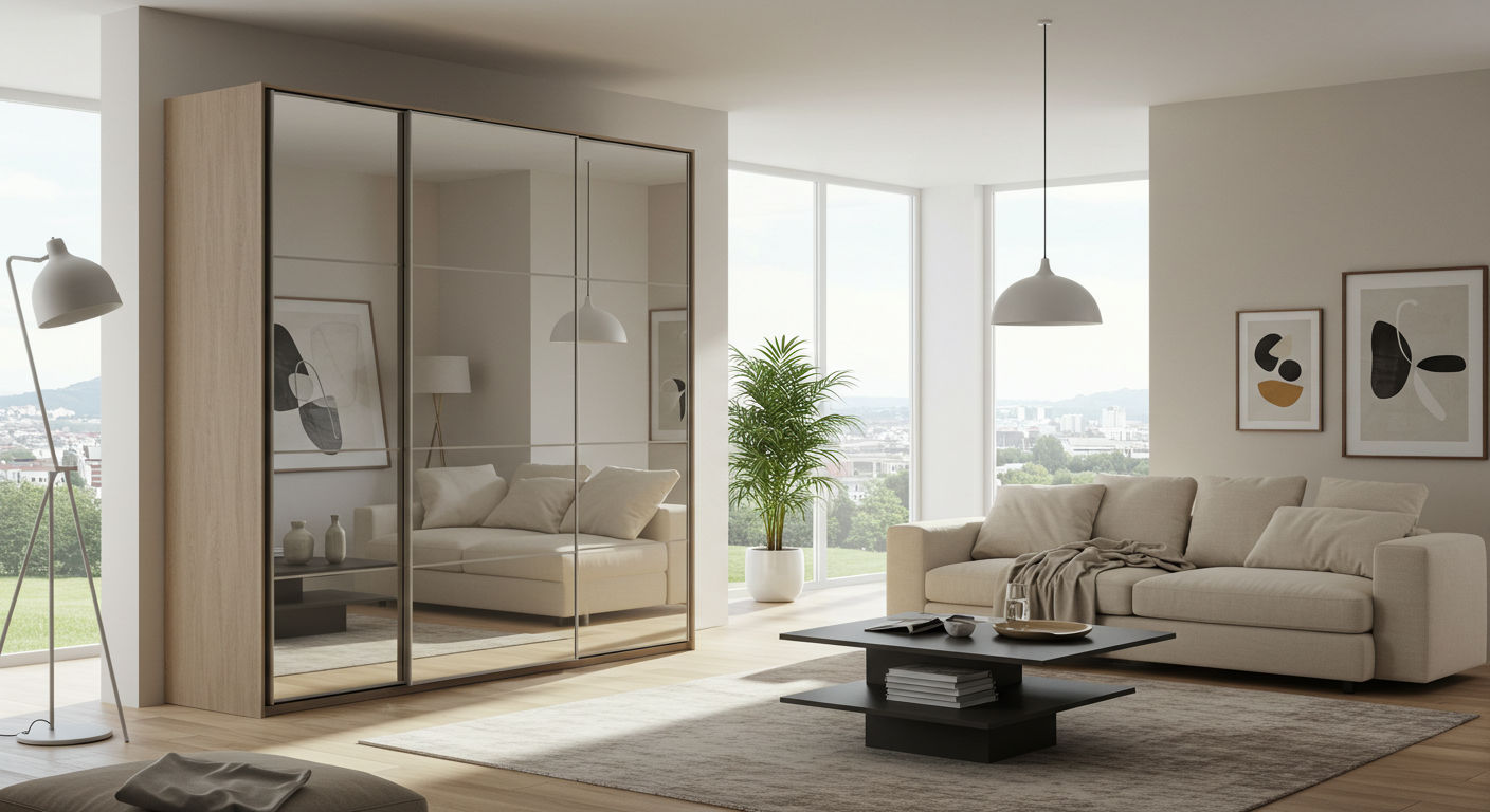 Зеркальный шкаф-купе в интерьере, расширяющий пространство