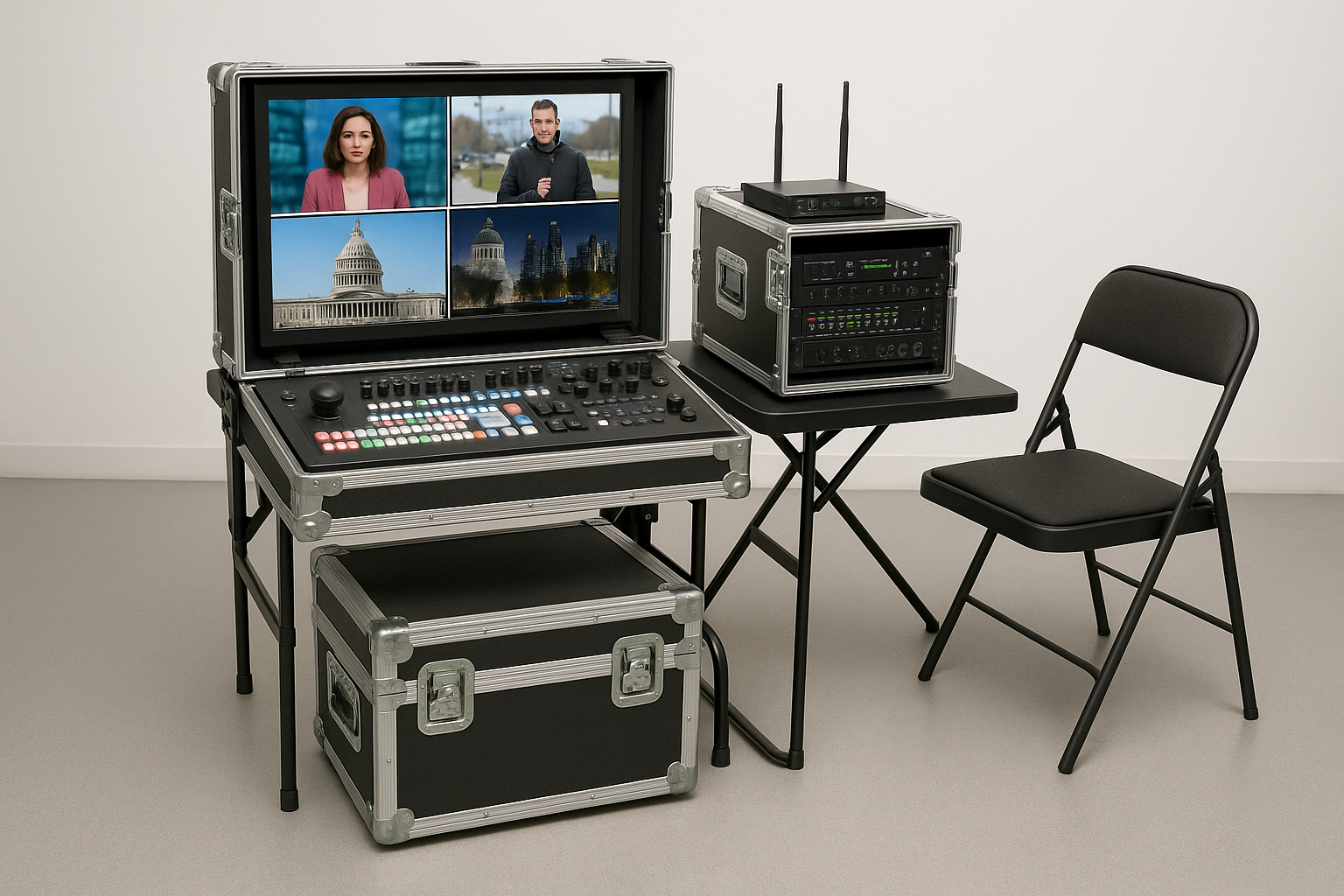 Мобильный комплект студийной мебели для выездных съемок и прямых включений