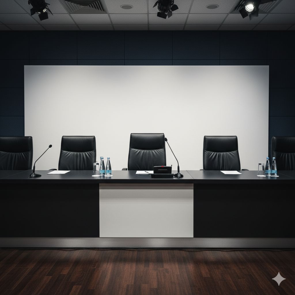 Идеально оформленный стол и кресла для президиума, подчеркивающие статус спикеров.