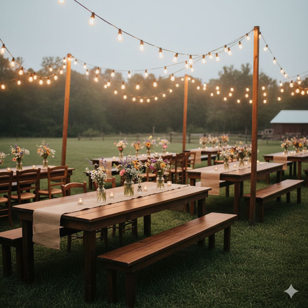 Пример гармоничного сочетания стилей мебели на мероприятии в стиле Рустик