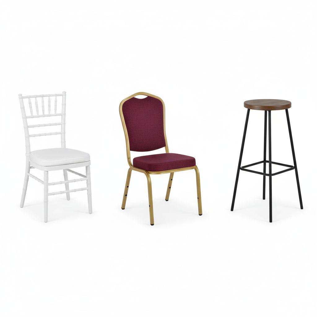 Различные виды стульев для мероприятий в аренду: Кьявари, банкетные, барные