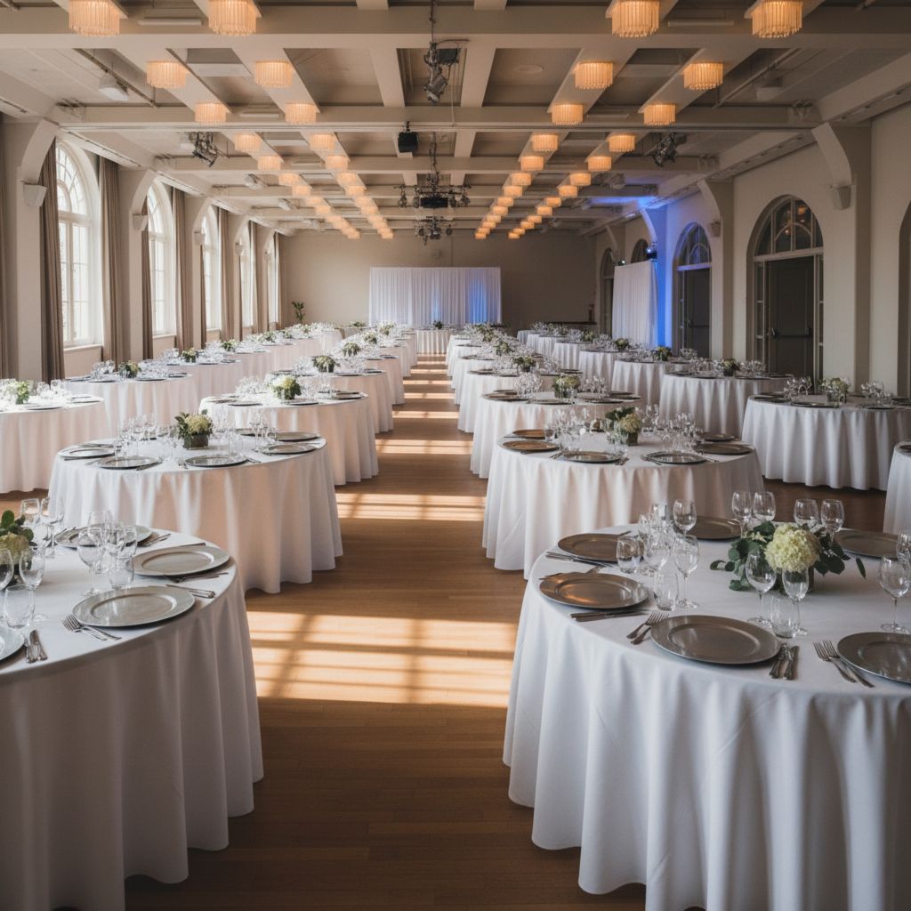 Консультант помогает клиенту выбрать подходящие столы для аренды на мероприятие в Москве по каталогу.