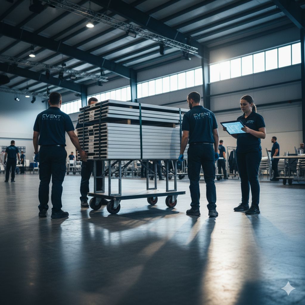 Профессиональная логистика: команда быстрого монтажа и демонтажа столов для мероприятий по согласованному плану.