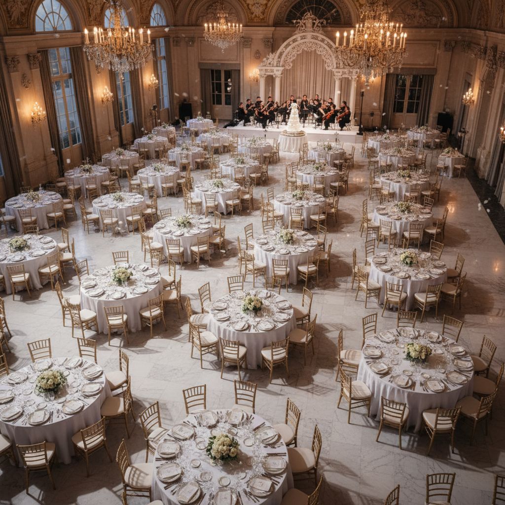 Элегантная схема рассадки стульев на банкете, демонстрирующая эффективное планирование пространства для комфорта гостей.