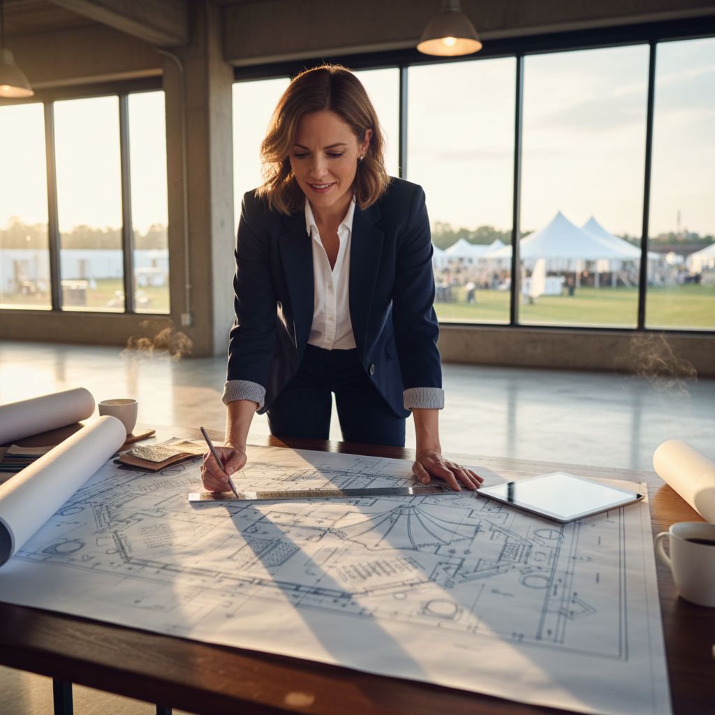 План расстановки внутри большого шатра, демонстрирующий как избежать ошибок при аренде и планировании мероприятия.