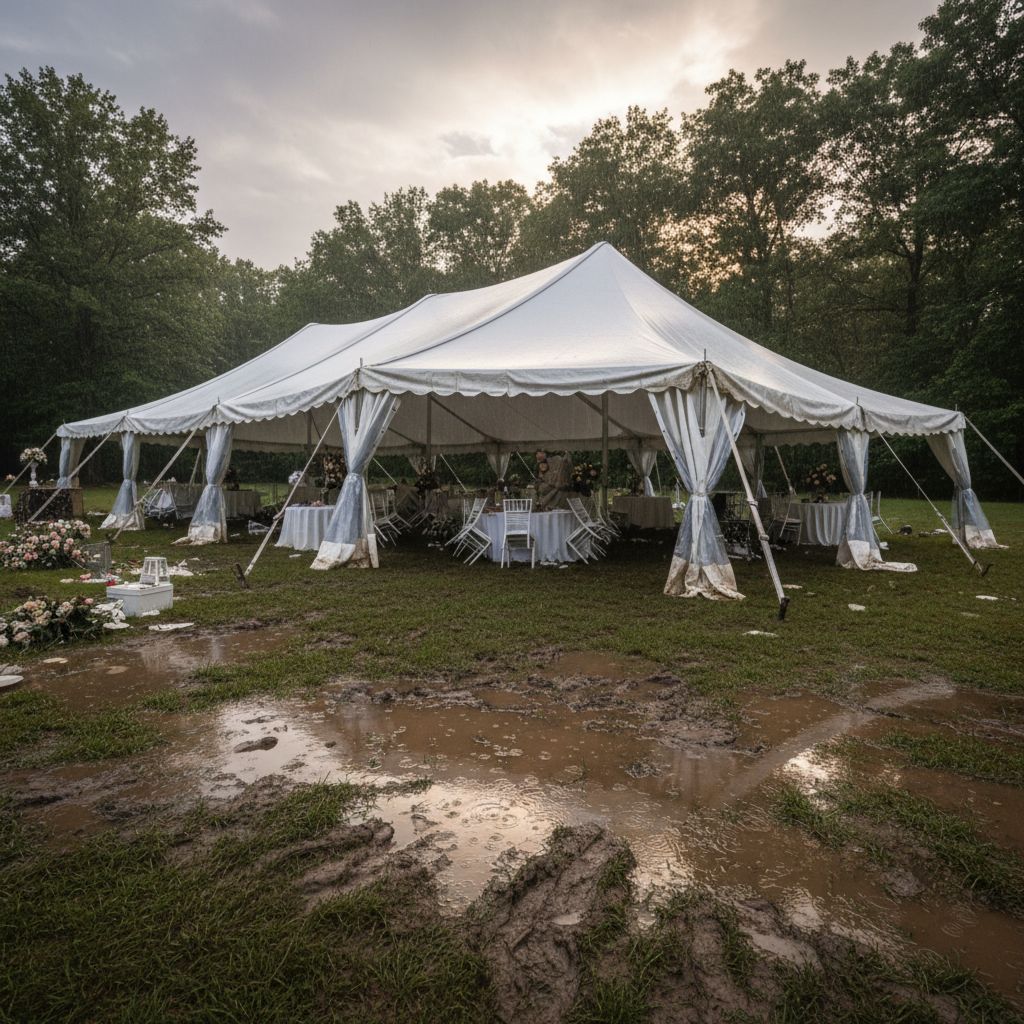 Частая ошибка при аренде шатров в Москве: установка конструкции на неподготовленной, неровной площадке без настила.