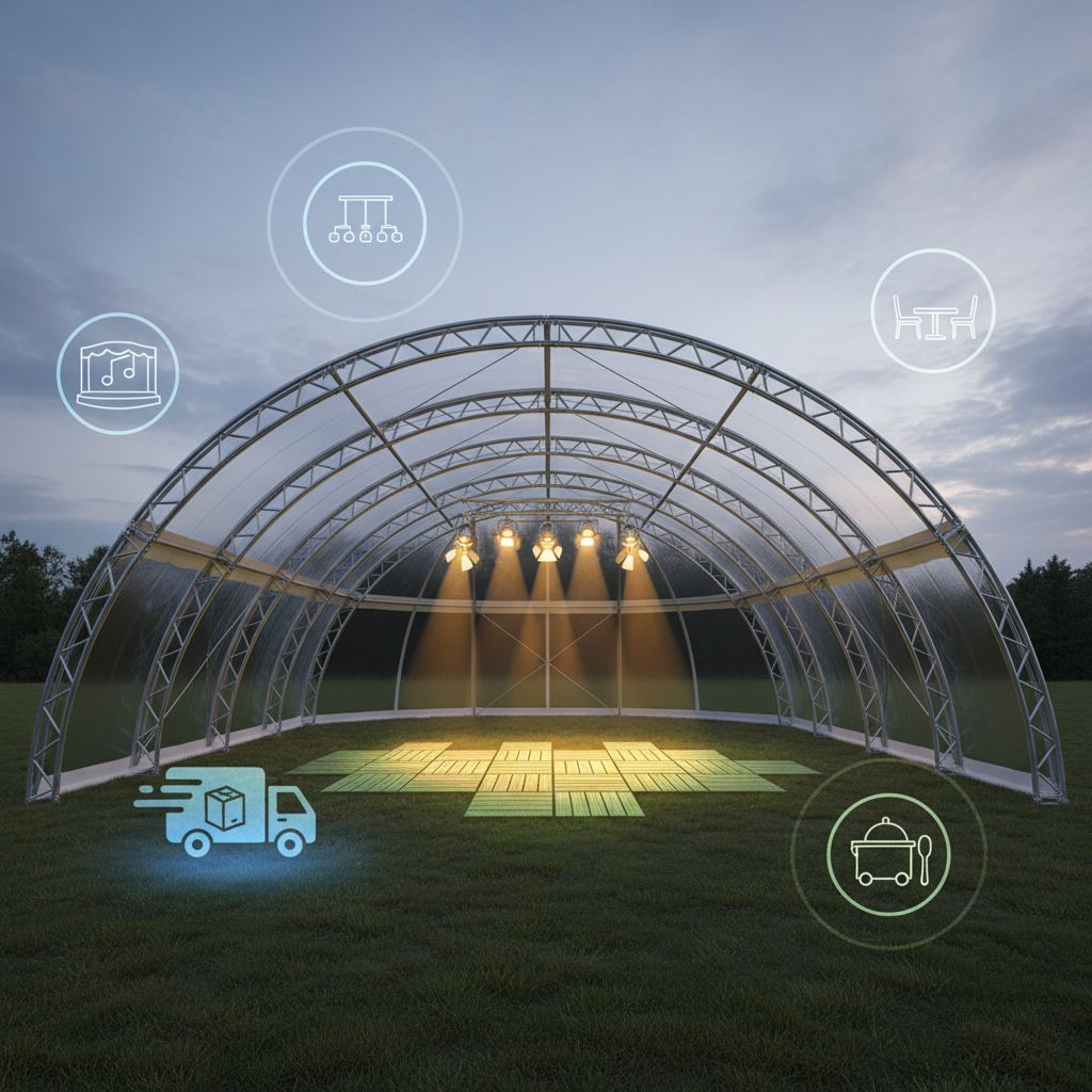 Инфографика, детально разбирающая статьи расходов, из которых складывается итоговая стоимость аренды шатра для мероприятия.