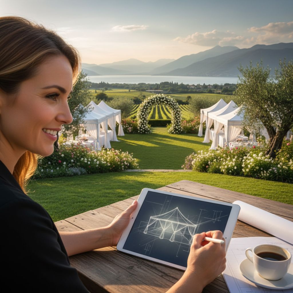 Чек-лист с ключевыми критериями для выбора шатра для мероприятия на экране планшета.