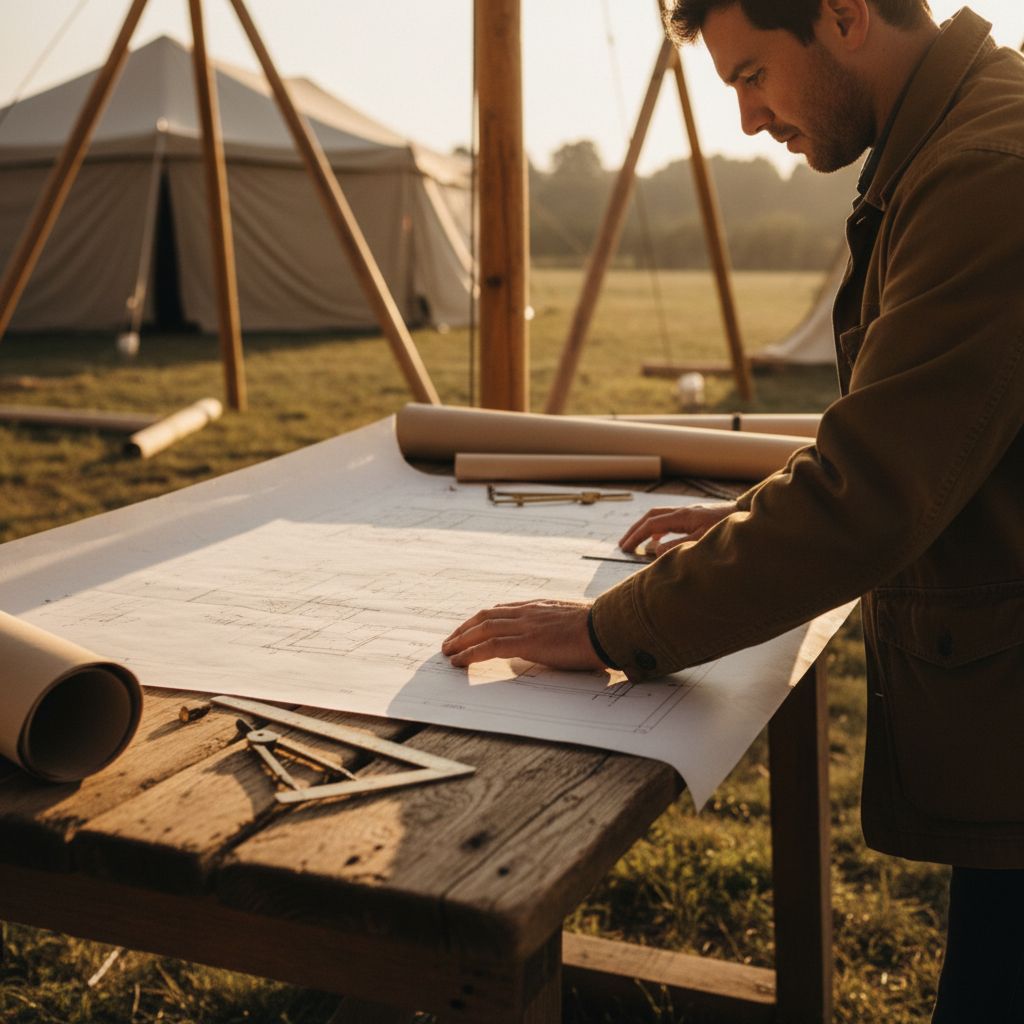 Организатор мероприятия внимательно изучает план расстановки в шатре, чтобы избежать ошибок при аренде.