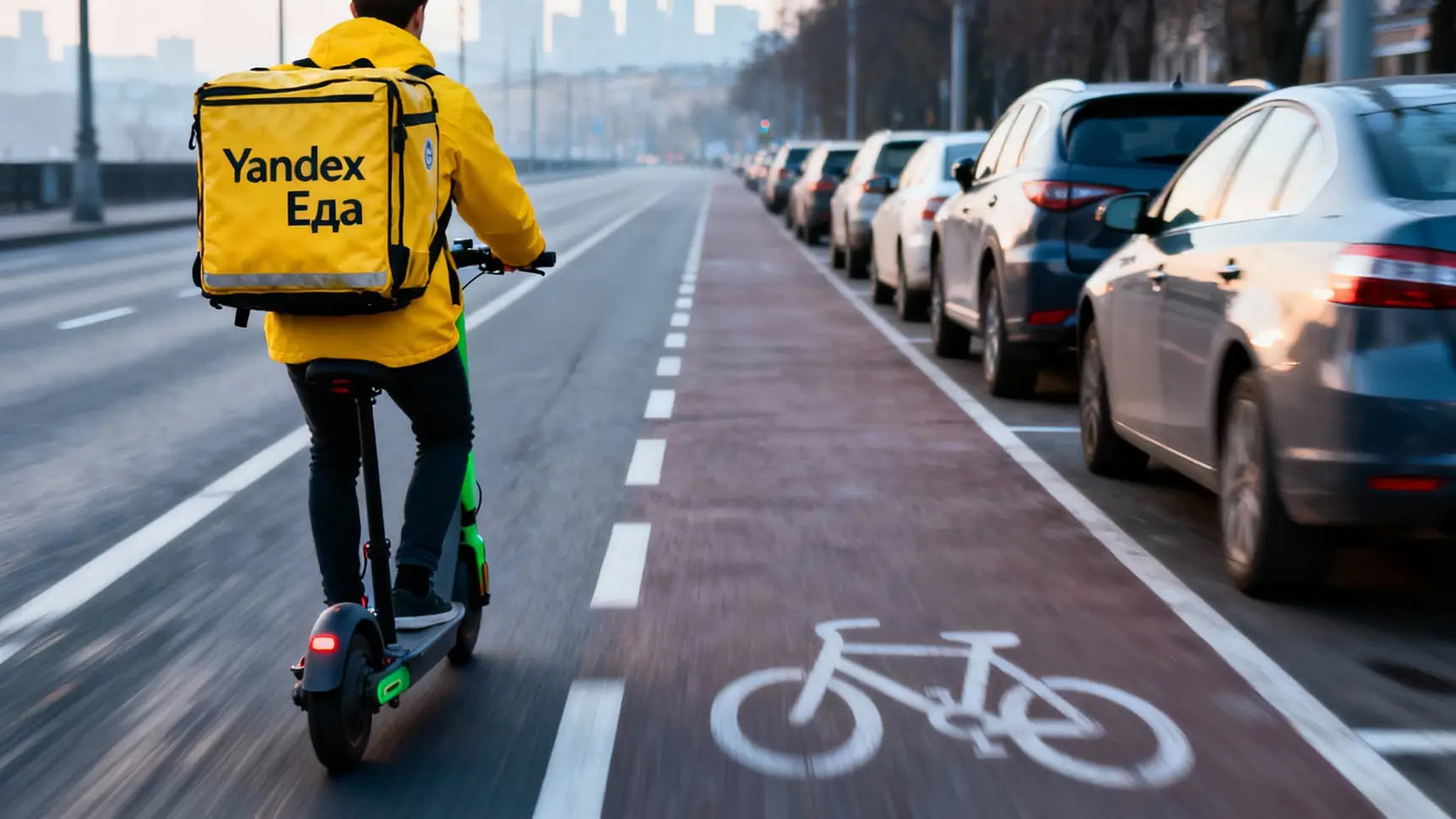 Курьер в фирменной одежде проверяет адрес доставки на смартфоне